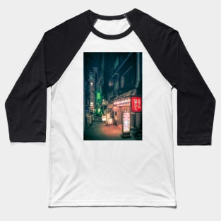 Dark City vibe midnight Green backstreet in Tokyo. Baseball T-Shirt